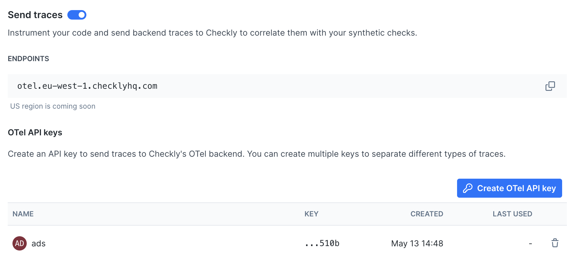 Checkly OTEL API keys